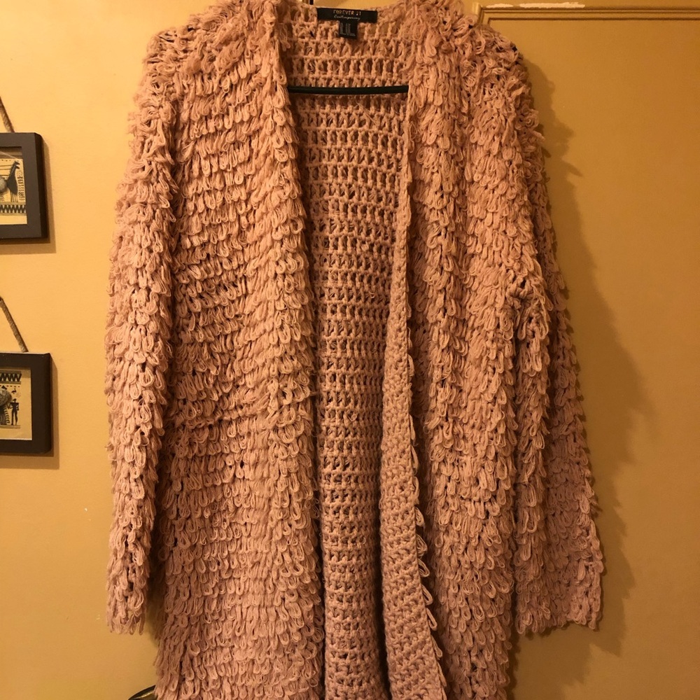 Forever21 pink looped open front cardigan